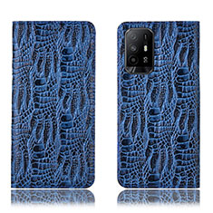 Leather Case Stands Flip Cover Holder H17P for Oppo A95 5G Blue