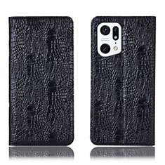 Leather Case Stands Flip Cover Holder H17P for Oppo Find X5 Pro 5G Black