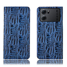 Leather Case Stands Flip Cover Holder H17P for Oppo K10 5G Blue