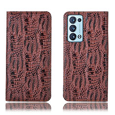 Leather Case Stands Flip Cover Holder H17P for Oppo Reno6 Pro 5G Brown