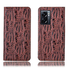 Leather Case Stands Flip Cover Holder H17P for Realme V23 5G Brown