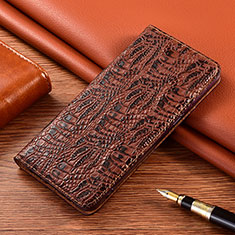 Leather Case Stands Flip Cover Holder H17P for Vivo Y35 5G Brown