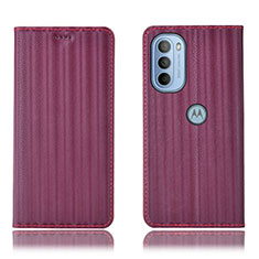 Leather Case Stands Flip Cover Holder H18P for Motorola Moto G31 Purple