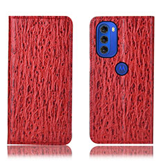 Leather Case Stands Flip Cover Holder H18P for Motorola Moto G51 5G Red