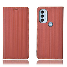 Leather Case Stands Flip Cover Holder H18P for Motorola Moto G71 5G Brown
