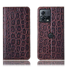 Leather Case Stands Flip Cover Holder H18P for Motorola Moto S30 Pro 5G Brown