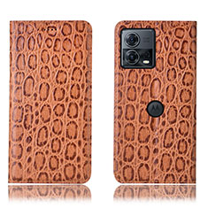 Leather Case Stands Flip Cover Holder H18P for Motorola Moto S30 Pro 5G Light Brown