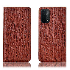 Leather Case Stands Flip Cover Holder H18P for OnePlus Nord N200 5G Brown