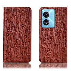 Leather Case Stands Flip Cover Holder H18P for Oppo A1 5G Brown