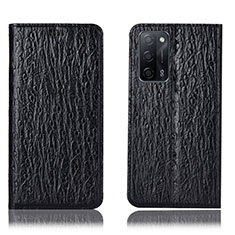 Leather Case Stands Flip Cover Holder H18P for Oppo A55 5G Black