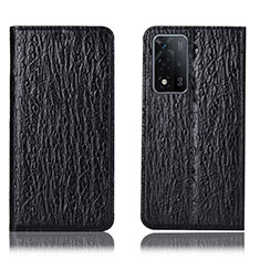 Leather Case Stands Flip Cover Holder H18P for Oppo A93s 5G Black