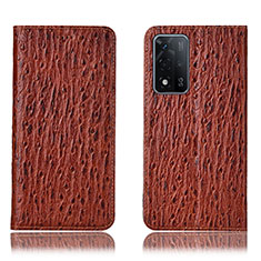 Leather Case Stands Flip Cover Holder H18P for Oppo A93s 5G Brown