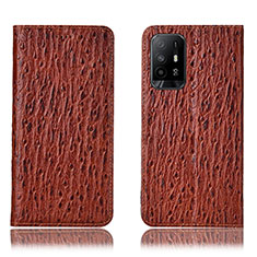 Leather Case Stands Flip Cover Holder H18P for Oppo A94 5G Brown