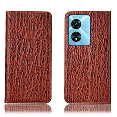 Leather Case Stands Flip Cover Holder H18P for Oppo A98 5G Brown