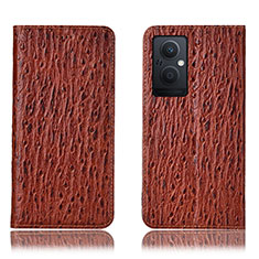 Leather Case Stands Flip Cover Holder H18P for Oppo F21 Pro 5G Brown