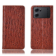 Leather Case Stands Flip Cover Holder H18P for Oppo K10 5G Brown