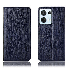 Leather Case Stands Flip Cover Holder H18P for Oppo Reno9 5G Blue