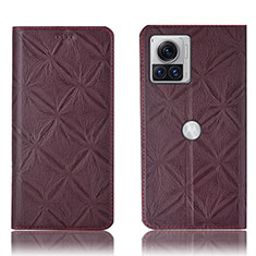 Leather Case Stands Flip Cover Holder H19P for Motorola Moto Edge 30 Ultra 5G Red Wine