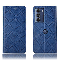 Leather Case Stands Flip Cover Holder H19P for Motorola Moto G200 5G Blue
