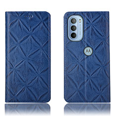 Leather Case Stands Flip Cover Holder H19P for Motorola Moto G31 Blue