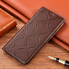 Leather Case Stands Flip Cover Holder H19P for Motorola Moto G60 Brown