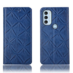 Leather Case Stands Flip Cover Holder H19P for Motorola Moto G71 5G Blue
