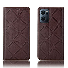 Leather Case Stands Flip Cover Holder H19P for OnePlus Nord CE 2 5G Brown