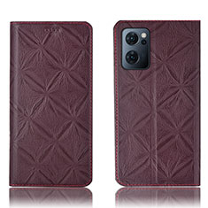 Leather Case Stands Flip Cover Holder H19P for OnePlus Nord CE 2 5G Red Wine