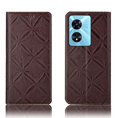 Leather Case Stands Flip Cover Holder H19P for Oppo A18 Brown