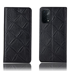 Leather Case Stands Flip Cover Holder H19P for Oppo A54 5G Black