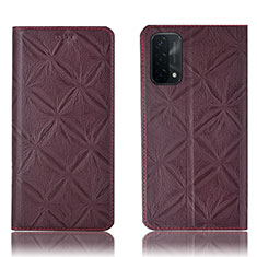 Leather Case Stands Flip Cover Holder H19P for Oppo A54 5G Red Wine