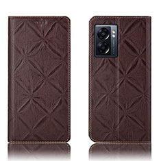Leather Case Stands Flip Cover Holder H19P for Oppo A56S 5G Brown
