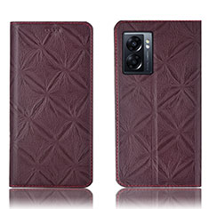 Leather Case Stands Flip Cover Holder H19P for Oppo A57 5G Red Wine