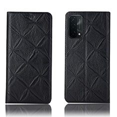 Leather Case Stands Flip Cover Holder H19P for Oppo A74 5G Black