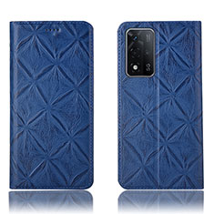 Leather Case Stands Flip Cover Holder H19P for Oppo A93s 5G Blue