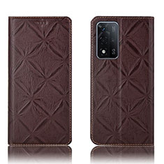 Leather Case Stands Flip Cover Holder H19P for Oppo A93s 5G Brown