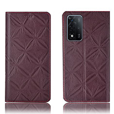 Leather Case Stands Flip Cover Holder H19P for Oppo A93s 5G Red Wine