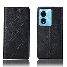 Leather Case Stands Flip Cover Holder H19P for Oppo A98 5G Black