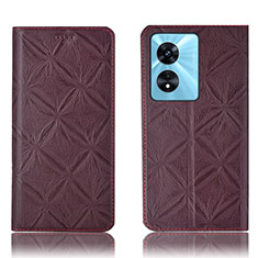 Leather Case Stands Flip Cover Holder H19P for Oppo A98 5G Red Wine