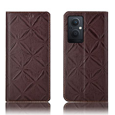 Leather Case Stands Flip Cover Holder H19P for Oppo F21 Pro 5G Brown