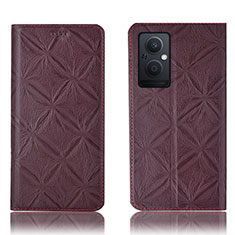 Leather Case Stands Flip Cover Holder H19P for Oppo F21 Pro 5G Red Wine