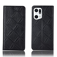 Leather Case Stands Flip Cover Holder H19P for Oppo Find X5 Pro 5G Black