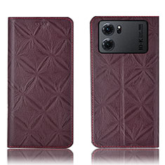 Leather Case Stands Flip Cover Holder H19P for Oppo K10 5G Red Wine