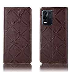 Leather Case Stands Flip Cover Holder H19P for Oppo K9X 5G Brown