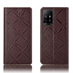 Leather Case Stands Flip Cover Holder H19P for Oppo Reno5 Z 5G Brown