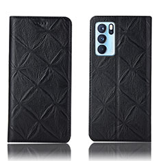 Leather Case Stands Flip Cover Holder H19P for Oppo Reno6 Pro 5G India Black