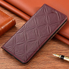 Leather Case Stands Flip Cover Holder H19P for Vivo Y31s 5G Red Wine