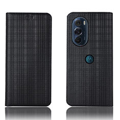 Leather Case Stands Flip Cover Holder H20P for Motorola Moto Edge Plus (2022) 5G Black