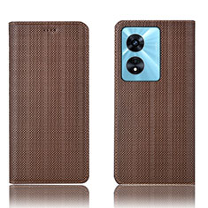 Leather Case Stands Flip Cover Holder H20P for Oppo A38 Brown