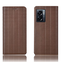 Leather Case Stands Flip Cover Holder H20P for Oppo A57 5G Brown